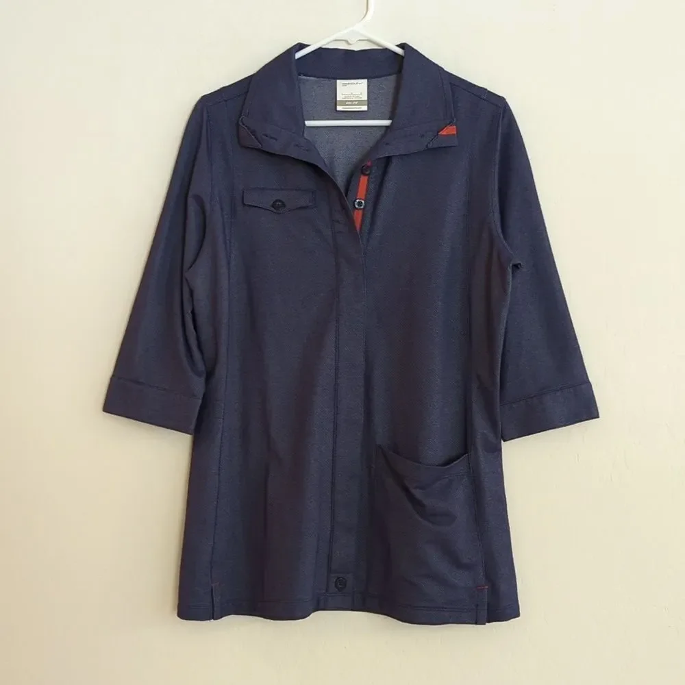 Nike Golf Sport Dark Blue Button Down 3/4 Sleeve Polo Shirt - Size L